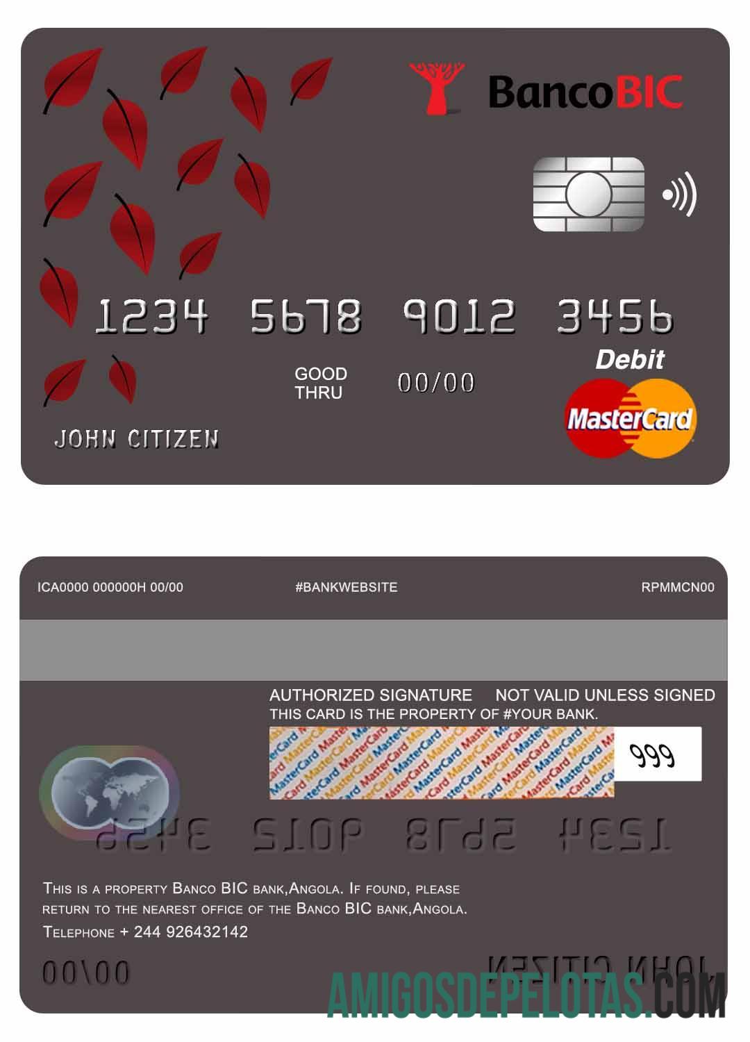 Cartão de Débito Angola Banco BIC Bank Mastercard baixar para verificação
